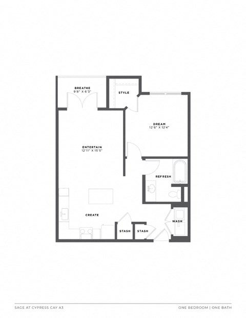 this floor plan is an approximation of a 1 bedroom floor plan